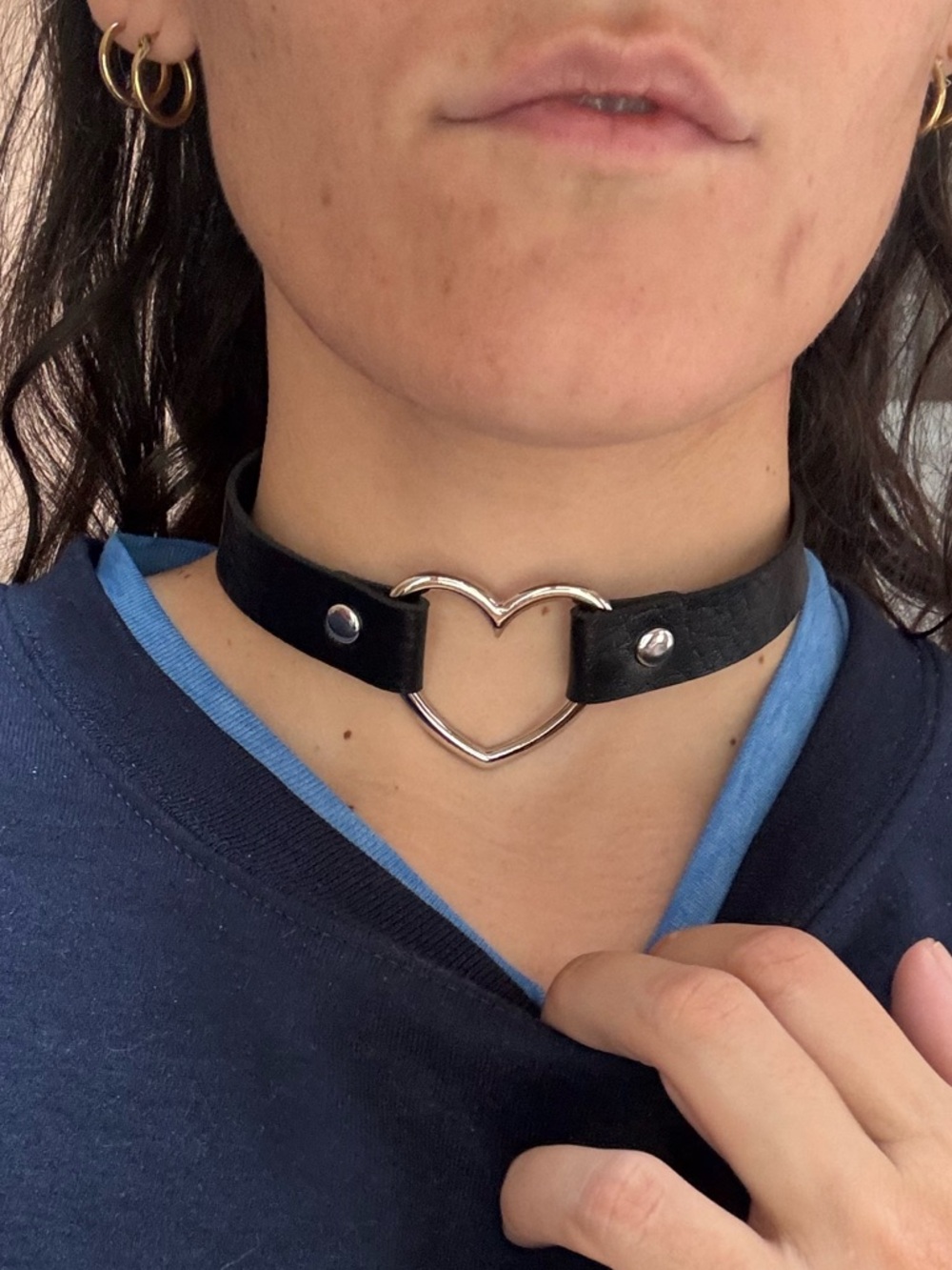 Dolls Kill Black Faux Leather Heart Ring Choker